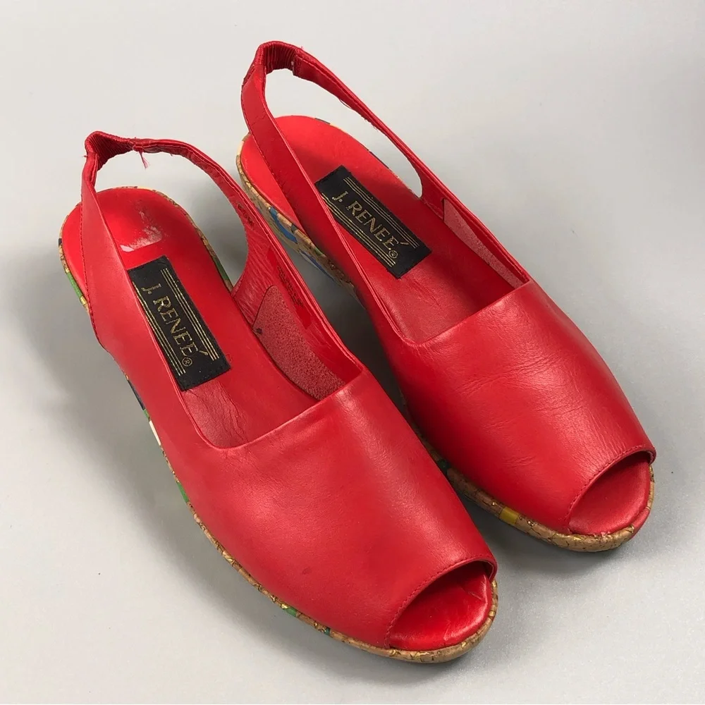 J. Renee Women’s Leather Peep Toe Wedge Slingback Size 6.5M